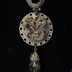 Sweet Romance Pendant Necklace - Layered Gold and Antique Silver Tones